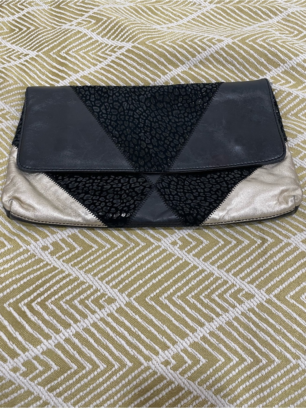 SEDUCE Black and Metallic Gold Fold-Over Clutch